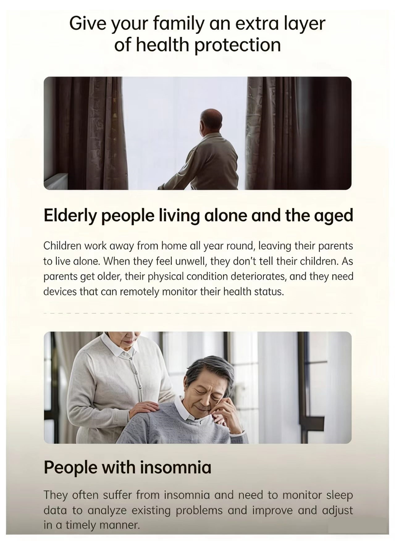 Elderly heart rate monitoring, respiratory monitoring, fall detection, bed departure, SOS alarm
